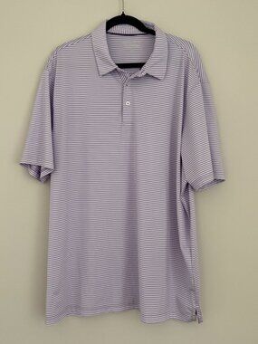 Michel Rouen Performance Polo Shirt Men's Purple White Stripe Golf Preppy 2XL